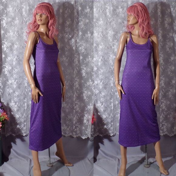 90s Purple Dress Vintage 1990s Groovy Spaghetti Strap Midi Retro Y2K Size XS - Picture 1 of 7